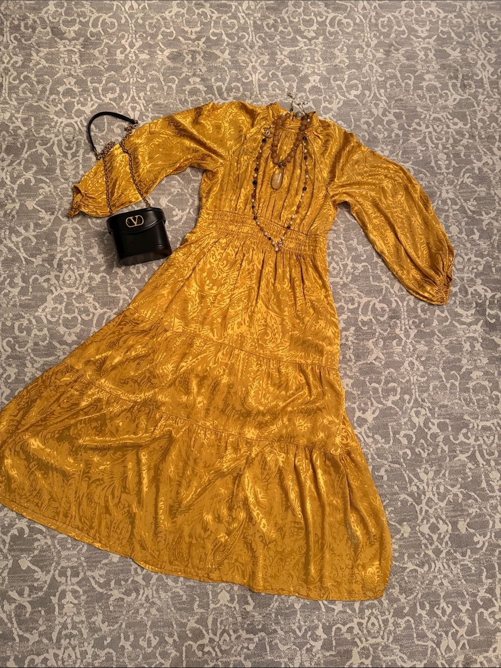 Anthropologie Golden Mustard Maxi Dress with Smocked Waist